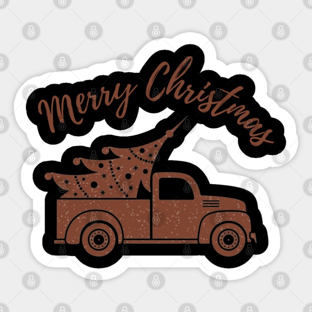 Merry Christmas Truck Tree Red Plaid T-shirt Sticker by Holly ship